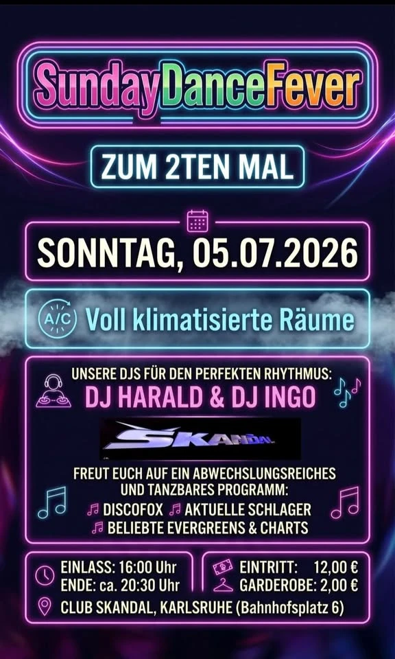 szene-Radar - Sunday Dance Fever, Club Skandal  in Karlsruhe