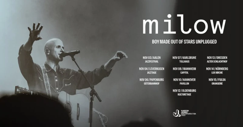 szene-Radar - Milow | Boy Made Out Of Stars Unplugged Tour 2026, Tollhaus  in Karlsruhe